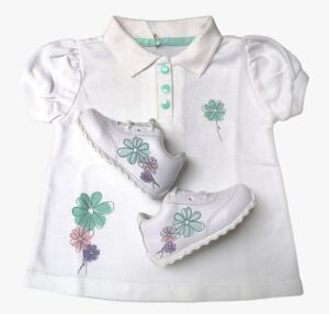 Polo niña blanco estampado flor